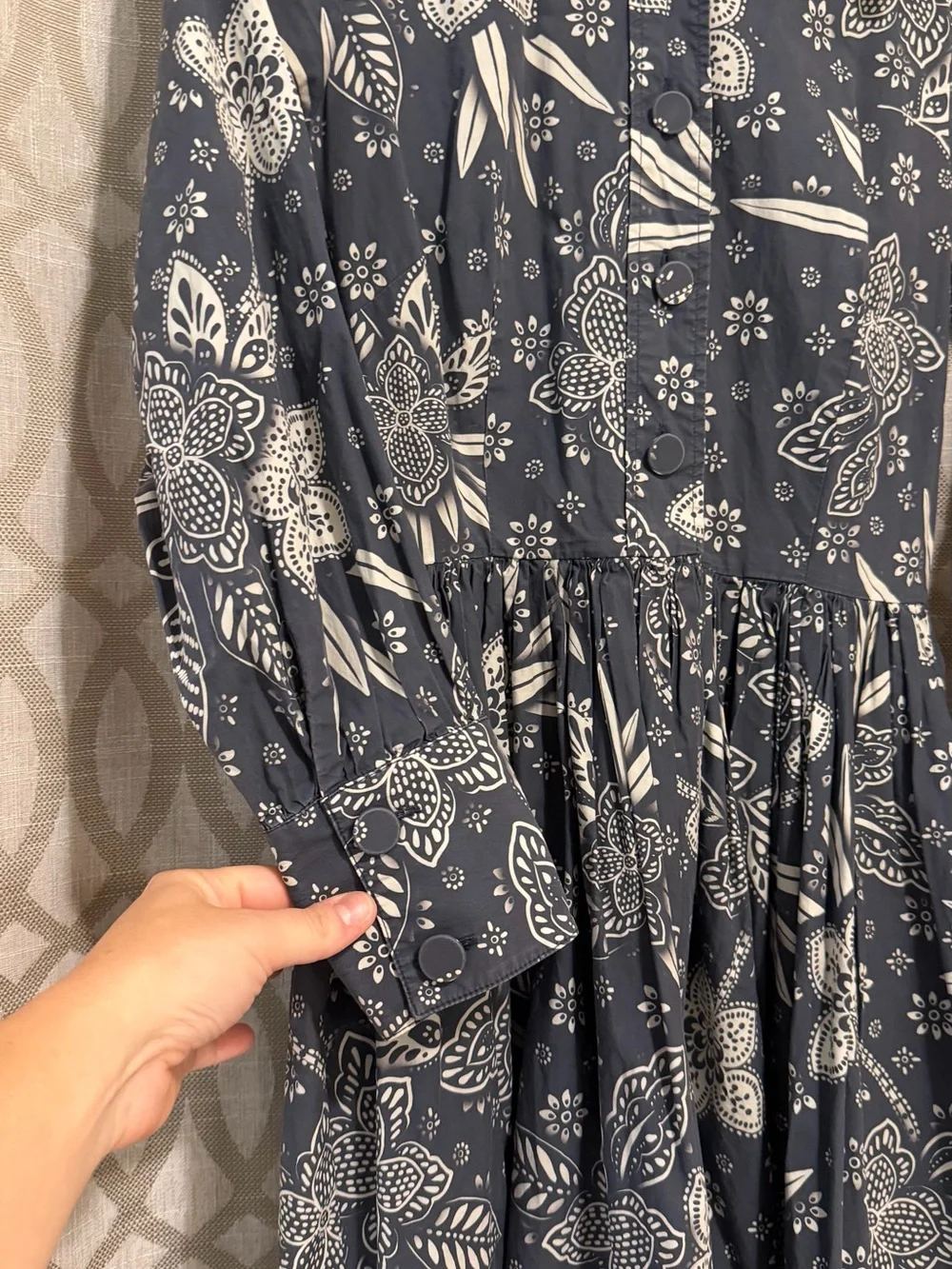 Hunter Bell Hattie Cotton Midi Dress Navy/White Floral Paisley Bandana Print- XS